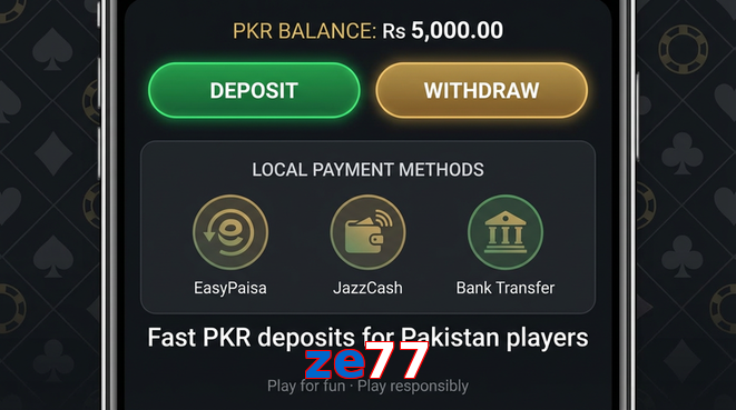 Deposit and withdrawal screen with PKR methods